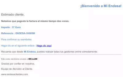 Estafa Phishing donde suplantan endesa por correo electrónico