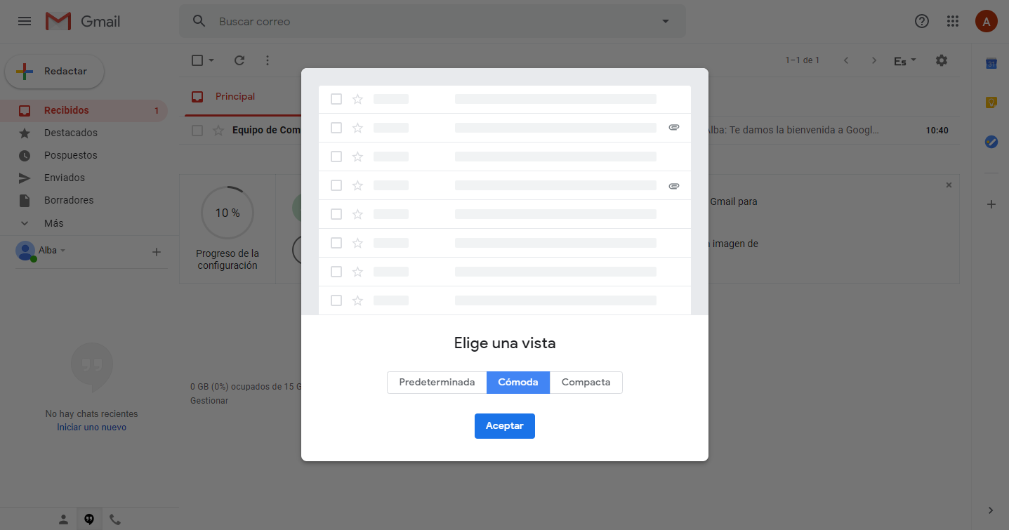 Opción 2 visualización de correos bandeja de entrada gmail