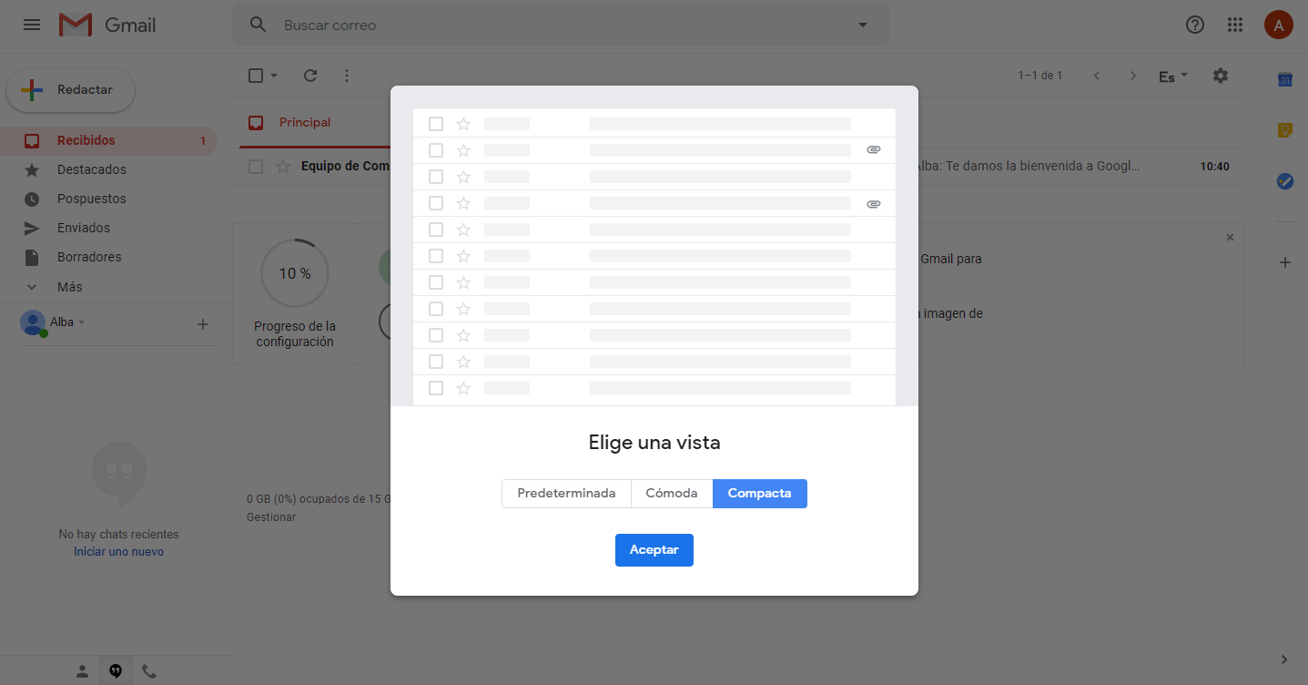 Opción 3 visualización de correos bandeja de entrada gmail