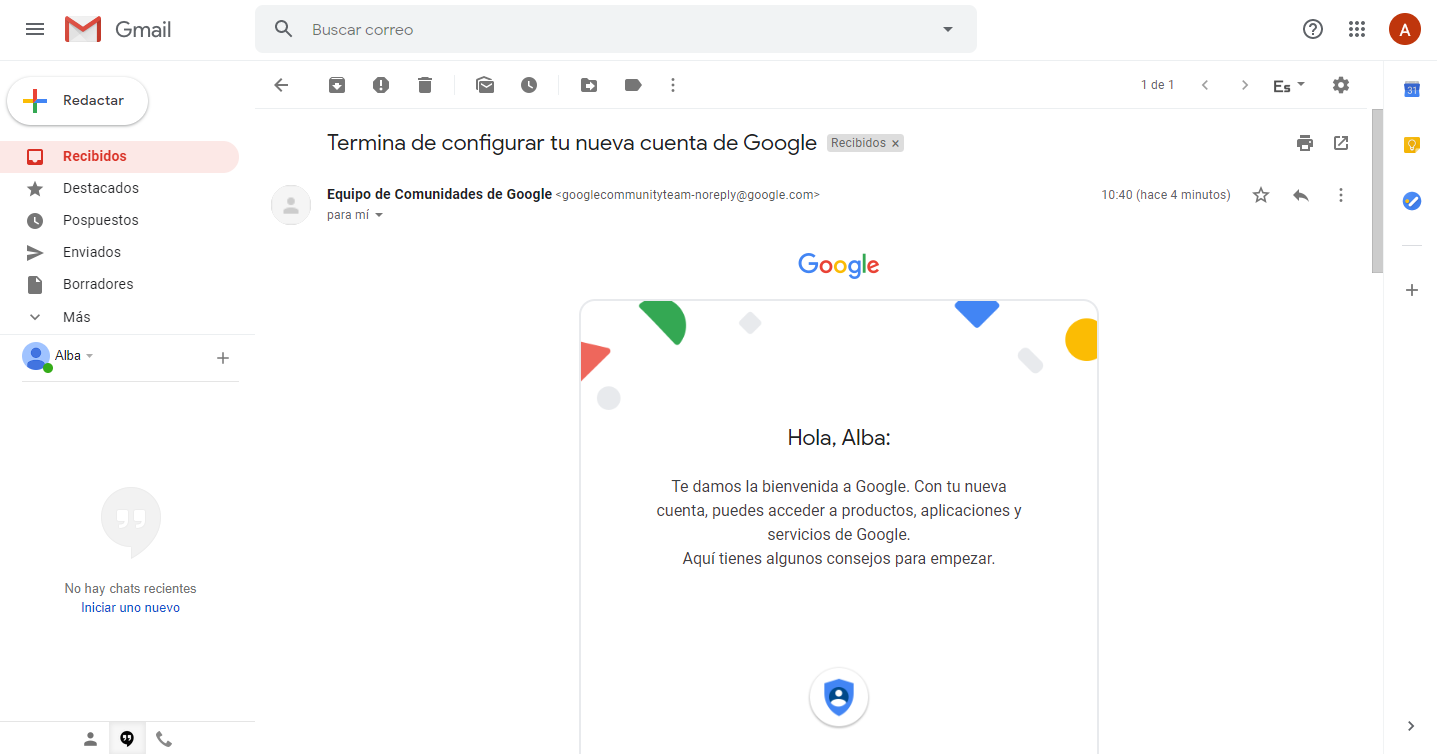 Primer correo electrónico de gmail bienvenida de google