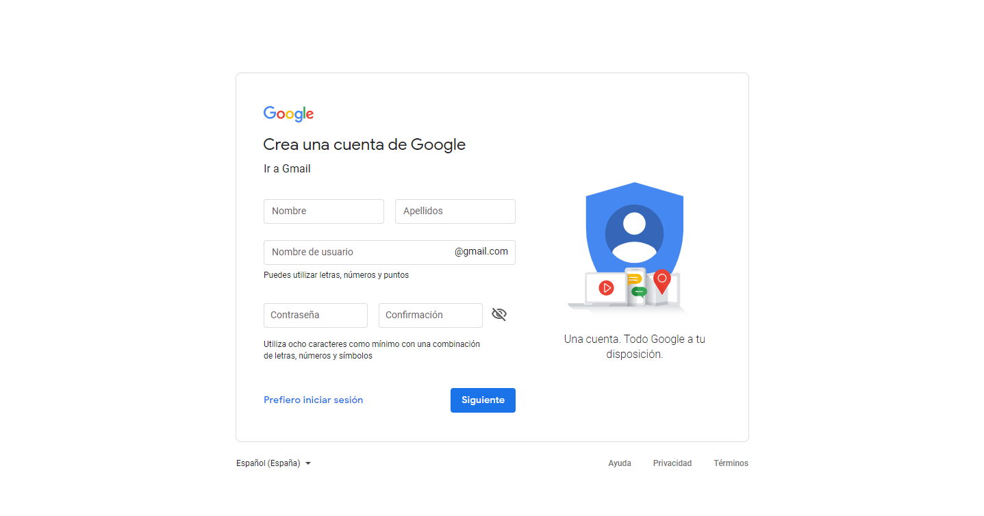 Primer paso para crear una cuenta de gmail gratis