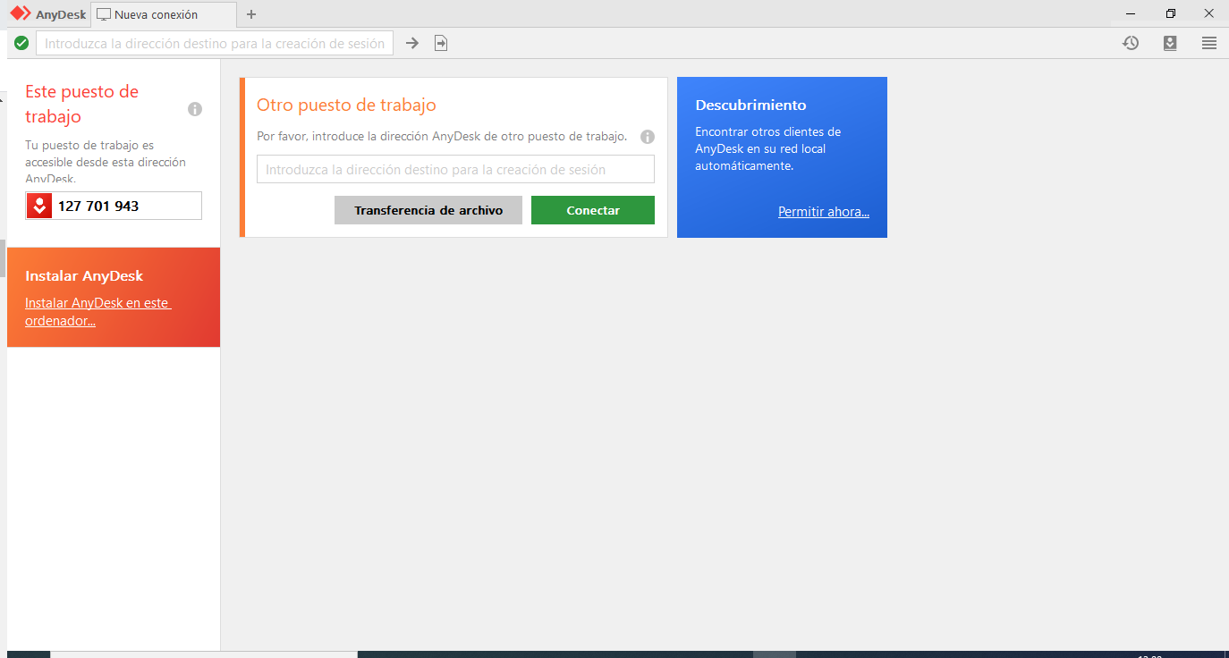 Pantalla inicio Anydesk