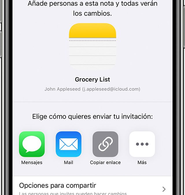 Notificaciones en los cambios en la app Notas