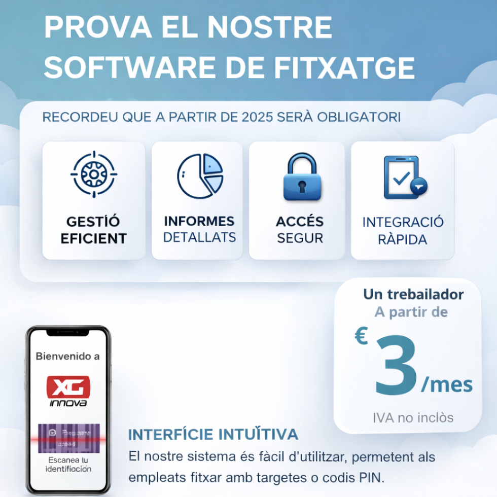 Software de fitxatge i control horari per a empreses, des de 3 € al mes per treballador